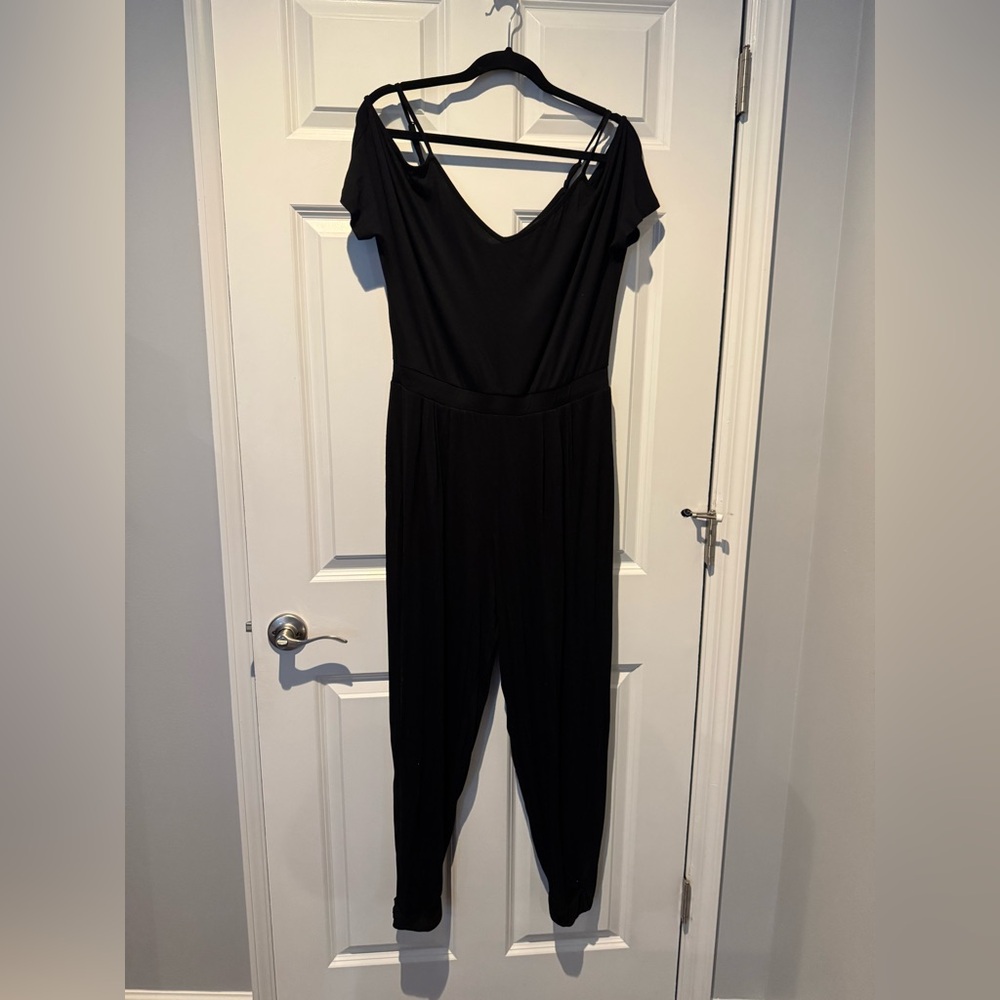 ASOS Off-Shoulder Black Jumpsuit (14 Curve)